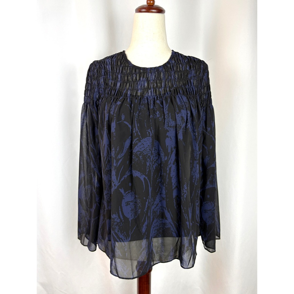 Banana Republic Factory Smocked Sheer Chiffon Boho Romantic Blouse XXS - Picture 2 of 7